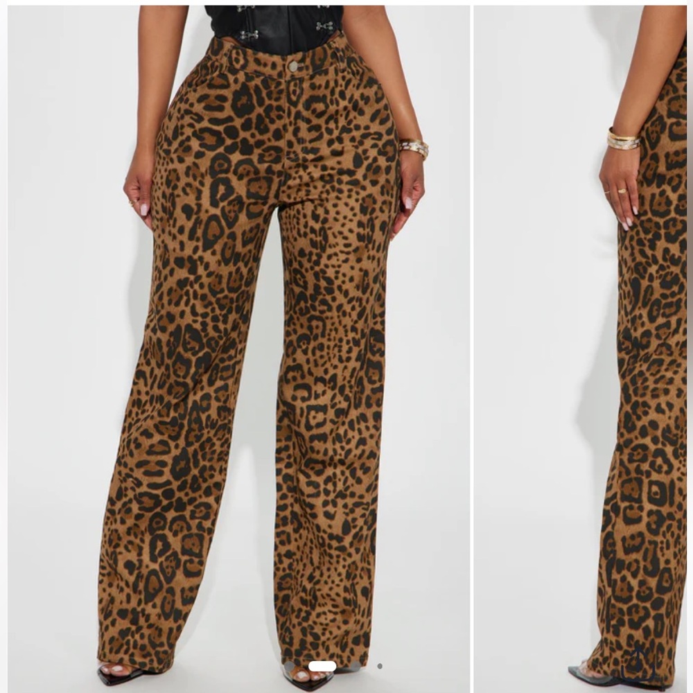 Fashion Nova Leopard Pants - Brown